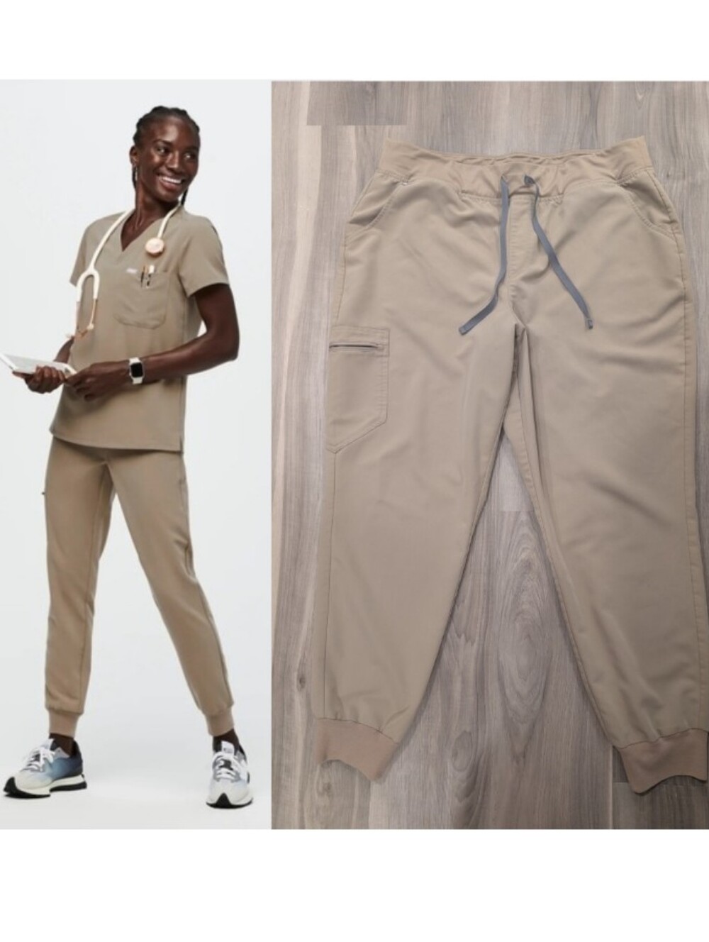 Figs | High Waisted Zamora Jogger Scrub Pants In Latte